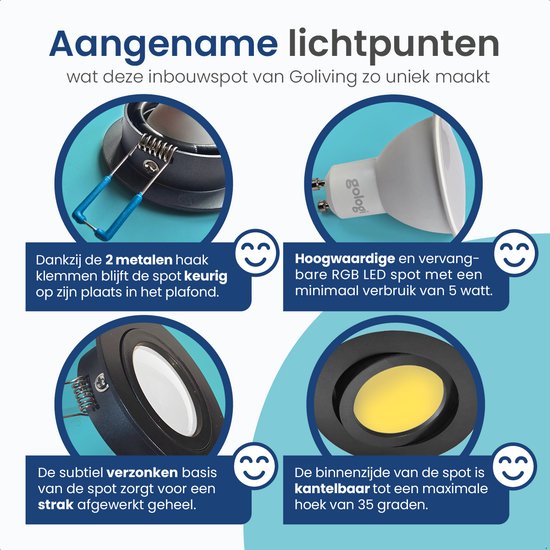 Gologi Smart Einbaustrahler - Smart LED Downlight Dimmbar - Neigbar - RGB+CCT Licht - Gu10 LED Lampe - Schwarz