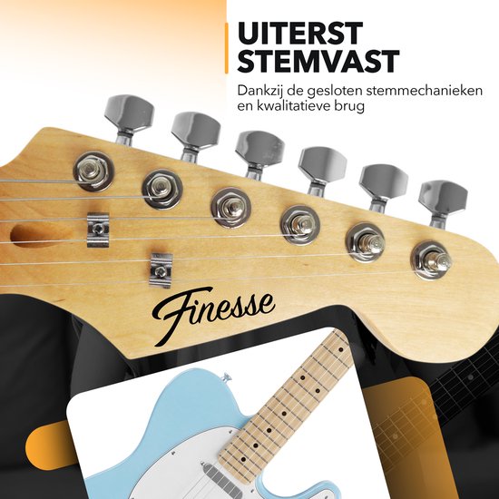 Finesse E-Gitarre mit Verstärker – inklusive Videokurs – TE-Gitarre – Erwachsene – Kinder – Blau