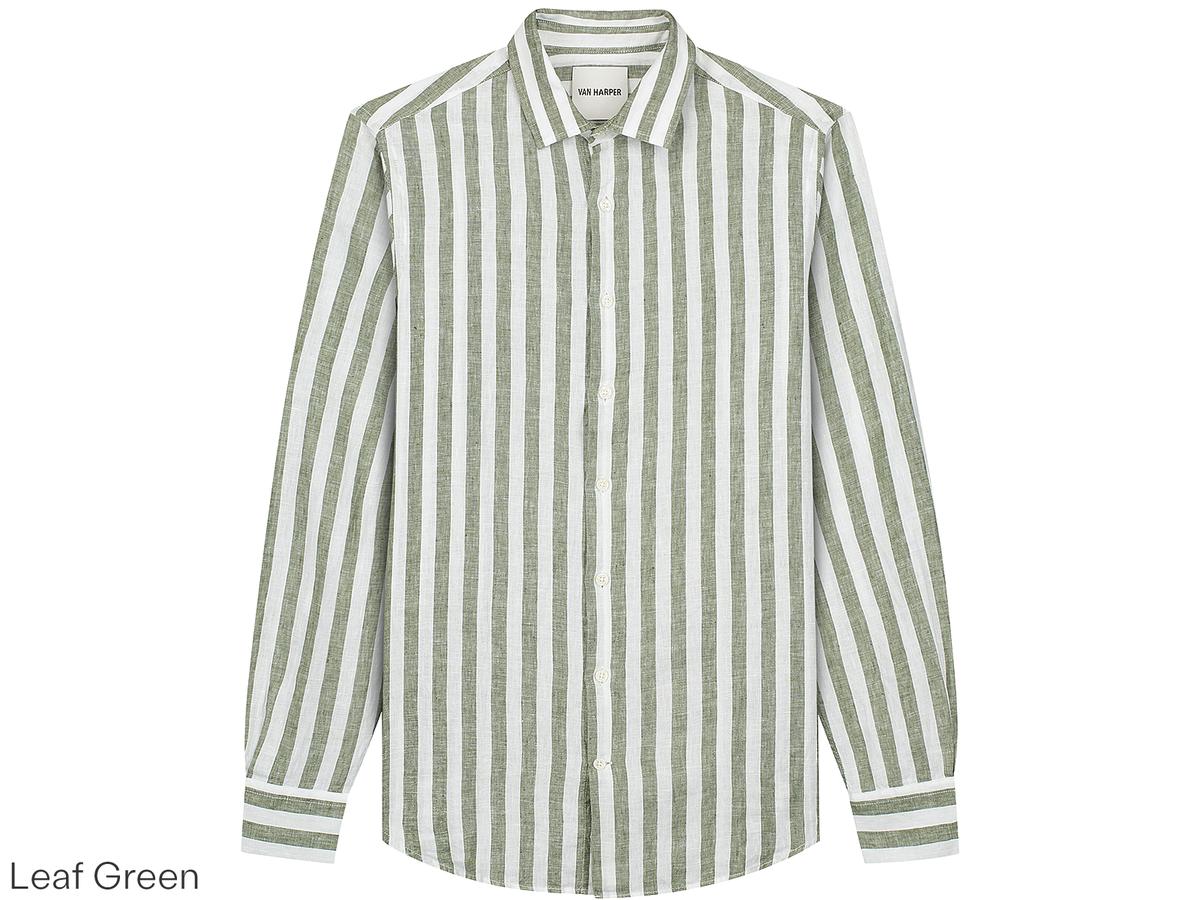 Van Harper Leinenhemd – Regular Fit – Größe XL – Leaf Green Stripe