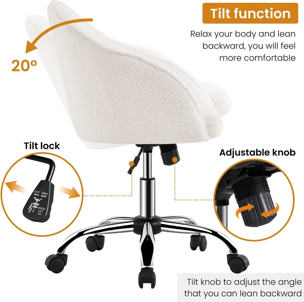 Yaheetech Ergonomischer Bürostuhl 60 x 60 x 76,5–86,5 cm – Elfenbein – Verstellbarer Drehstuhl mit Samtbezug