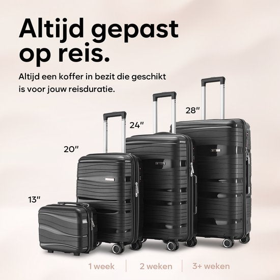 SKYCASES Travelin' Charm - 24-inch Medium Reisekoffer - Zahlenschloss - 41x24x69 cm - 68L - Leicht, Wasserdicht & Langlebig - Schwarz V2