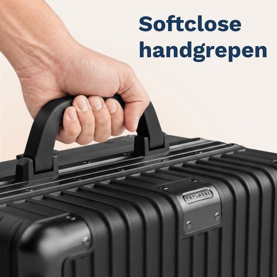 TRVLMORE Premium-Reisekoffer 115 l – ohne Reißverschluss – mit zwei TSA-Schlössern – Aluminiumrahmen – schwarz