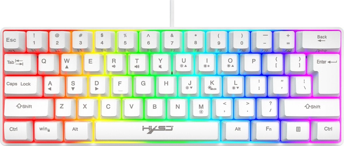 HXSJ Gaming Tastatur - V700 RGB - Membran kabelgebunden - 61 Tasten - TKL - Qwerty - Weiß