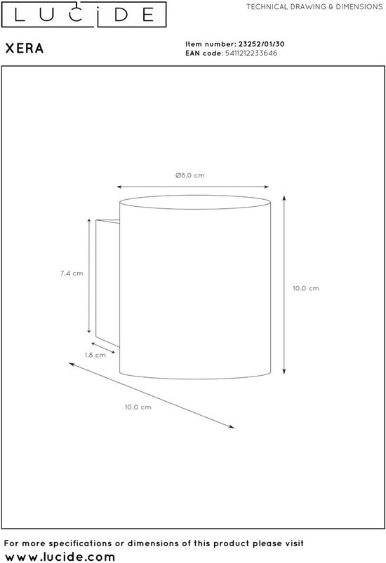 Lucide XERA – Wandleuchte – Ø 8 cm – 1xG9 – Schwarz