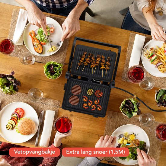 KitchenBrothers Kontaktgrill - Grillgerät - Abnehmbare Grillplatten - Panini Grill - 3 Höheneinstellungen - Toasti Eisen - 2000W - Schwarz