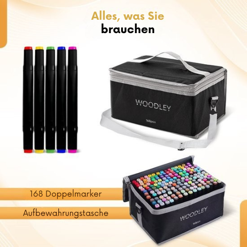 Woodley - Double-sided Markers - Doppelseitige Marker - Twinmarker - Für Erwachsene und Kinder - 168 Farben