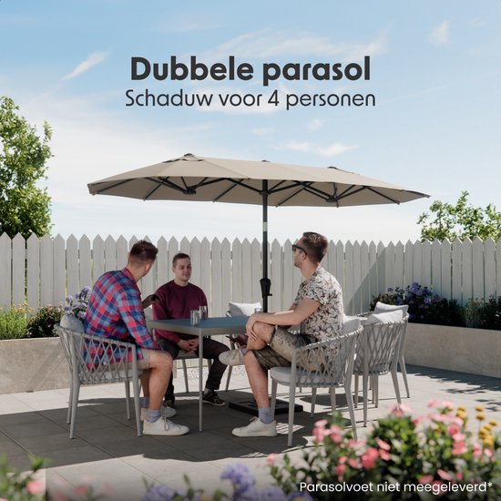LifeGoods Doppelter Sonnenschirm - Garten - 160x300cm - bis zu 8 Personen - Wasserdicht - UPF50+ - Taupe