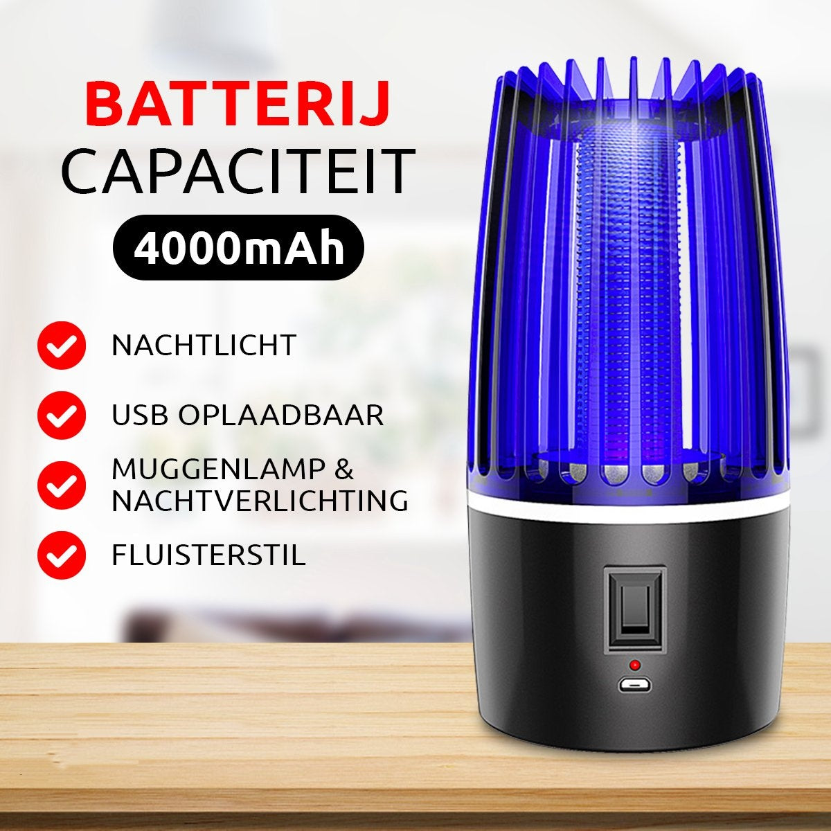 Professionelle AyeSense 2 in 1 Mückenlampe - Kabellos & Wiederaufladbar - 4000mAh Eingebauter Akku - Mückenfänger - Insektenlampe - Mückenlampe UV