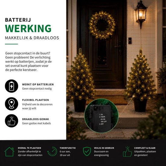 Black Box Trees Nagoya Weihnachtsbaum- und Weihnachtskranz-Set – 2 künstliche Weihnachtsbäume und 1 Kranz mit LED-Beleuchtung – H 90 x Ø 45 cm – Grün