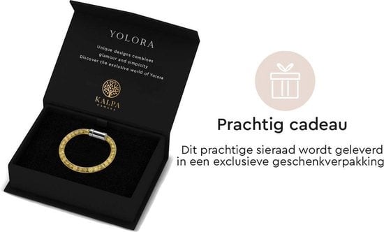 Yolora Damen Mesh-Armband - Kalpa Camaka Kristalle - Farbe Gold - Damenarmband Gold - Schmuck - Luxus-Geschenk-Box - Geschenk-Box - Exklusive Geschenk-Box - Schöne Geschenk-Box - Muttertag Geschenk