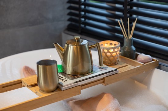 Vaja® Teekanne Juliette Gold - Doppelwandig - 1 Liter - Edelstahl-Teekanne mit Filter & Heißhalterung