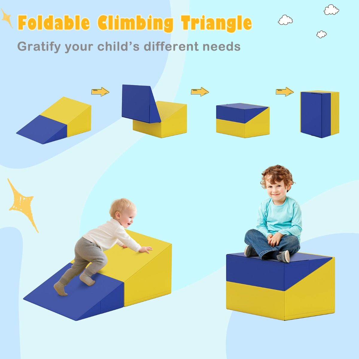 coast 7-teiliges weiches Kletterblock-Set für Kleinkinder - farbenfrohes PU-Leder-Spielgerät mit Schaumstoff, 40×40×25 cm und 60×40×38 cm
