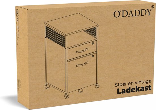 O'DADDY® Kommode - Aktenschrank - Kompakt und sicher - Kommode - Nachttisch - 44x42x69 cm - Kommode - Offenes Regal - Mobil und langlebig - Kommode Schwarz - Schubladenschrank