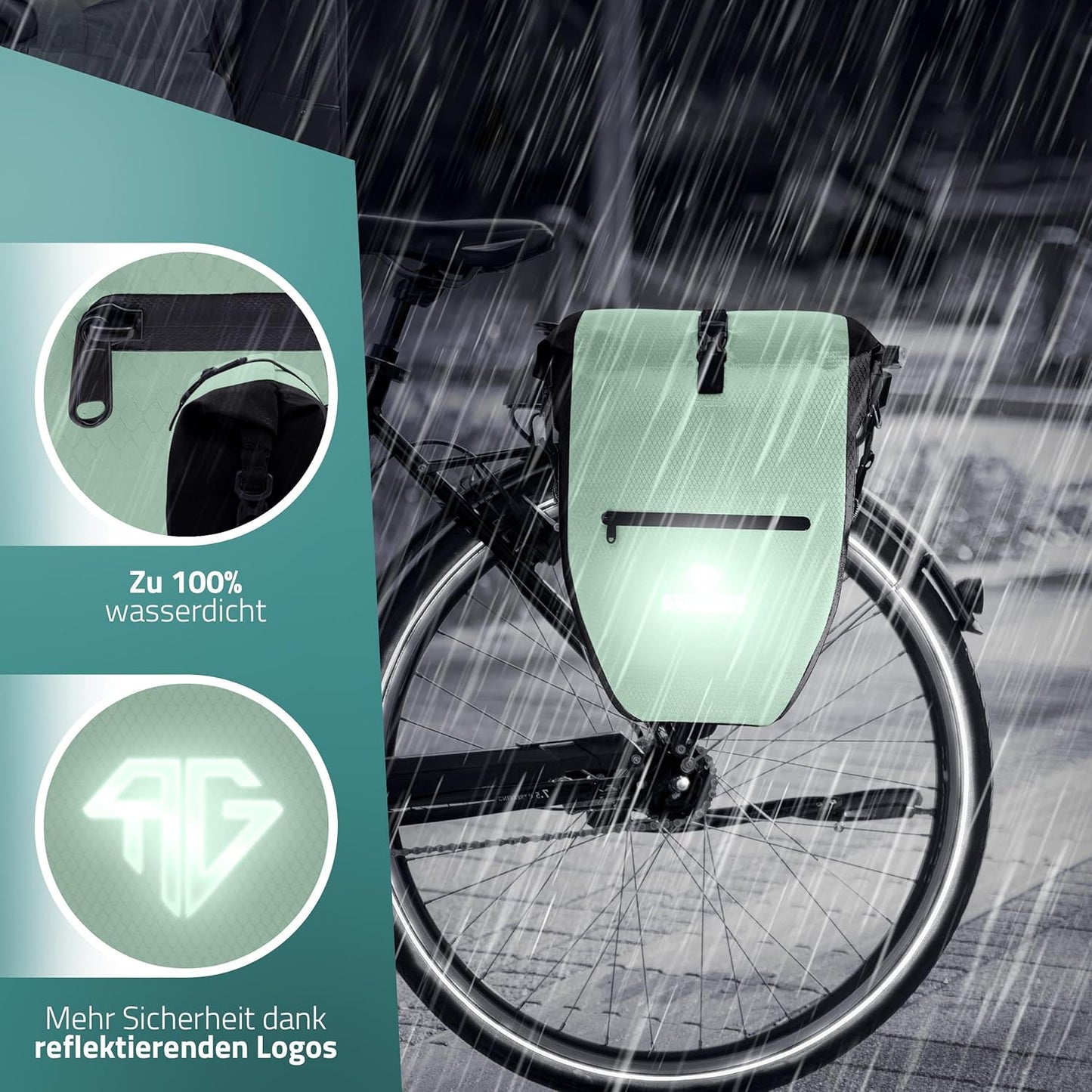 RADGEIST Gepäckträgertasche für Fahrradträger Set - 2X Tasche für Fahrradträger - Gepäcktasche wasserdicht & Umhängetasche - Gepäckträgertasche mit Reflektoren
