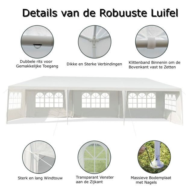 Coast 3 x 9 M Pavillon Zelt Garten Pavillon Gartenzelt mit 5 abnehmbaren Seitenwänden weiß