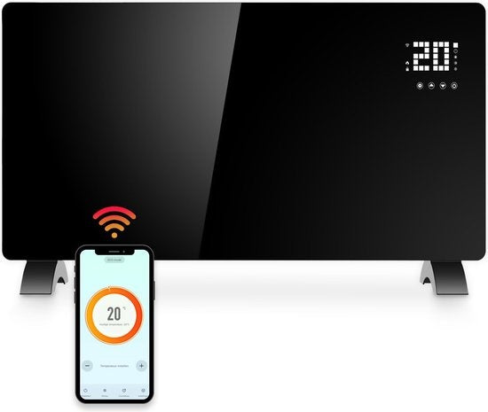Gologi Elektrische Heizung - Konvektorheizung mit Thermostat - Funktioniert über App und Touch-Steuerung - Bis zu 25m2 - 2000W - Schwarz