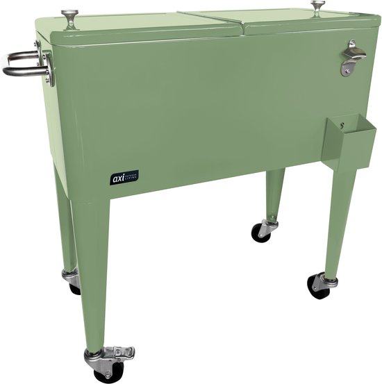 AXI Retro Cooler Grün – Kühlbox mit abnehmbarem Deckel und Flaschenöffner – Mit 2 Rädern und Bremse – 76 l Fassungsvermögen