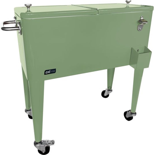 AXI Retro Cooler Grün – Kühlbox mit abnehmbarem Deckel und Flaschenöffner – Mit 2 Rädern und Bremse – 76 l Fassungsvermögen