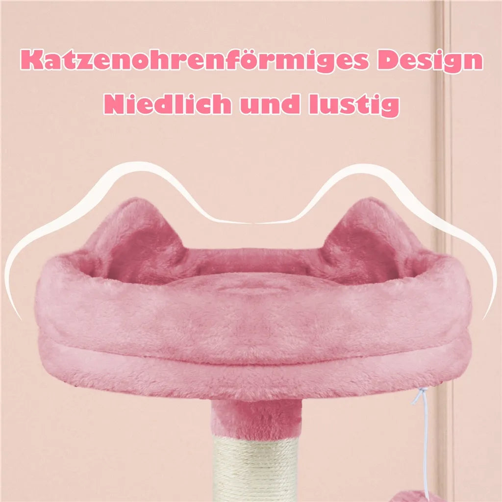 Yaheetech Kratzbaum 158 cm – Rosa – Kratzbaum mit 2 Katzenhöhlen, Hängematte und Sisalstangen