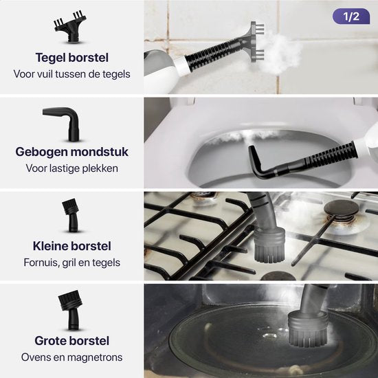 LUMAN 12 in 1 Dampfreiniger UND Händetrockner - Teppichreiniger - Fleckenreiniger - Mit 10 Aufsätzen und 3 Mikrofasertüchern - Reinigt Boden, Sofa, Bad und Teppich - Grau