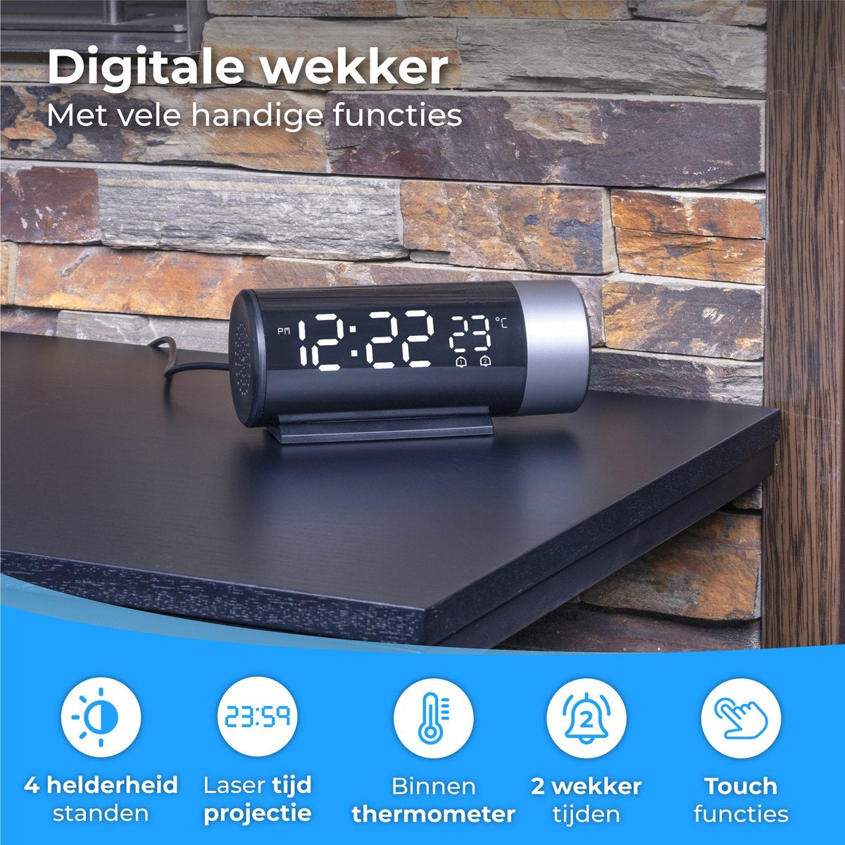 Nuvance - Digitaler Wecker mit Projektion - Digitaler Wecker - mit Snooze-Funktion und Doppelalarm - für das Schlafzimmer - mit USB-Ladeanschluss