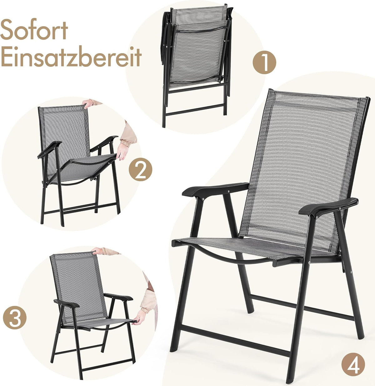 Yaheetech Gartenstuhl-Set, 2er-Set – Klappstühle mit Rückenlehne und Armlehnen – Braun – 54 x 57 x 93,5 cm – Belastbar bis 150 kg