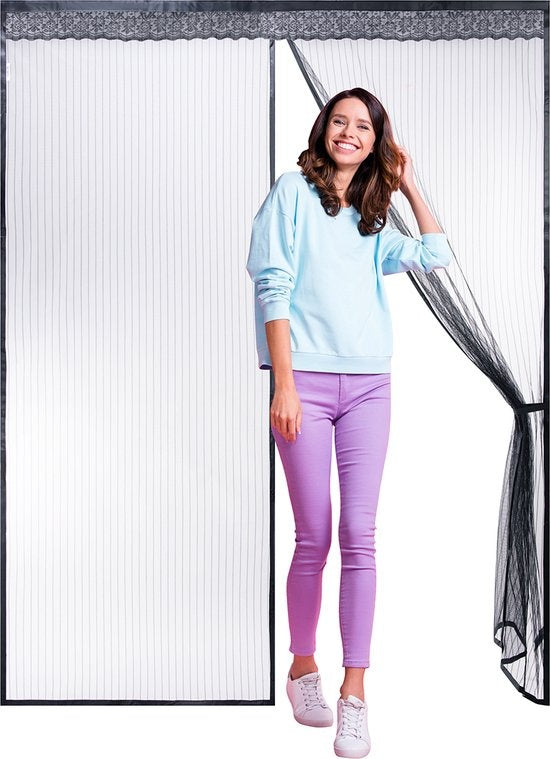 O'DADDYÂ¬Ã† Türvorhang - Fliegenvorhang - Magnetisch - Türgitter Deluxe 184 x 230 cm - Doppeltür - Schwarz Hor - Türvorhänge