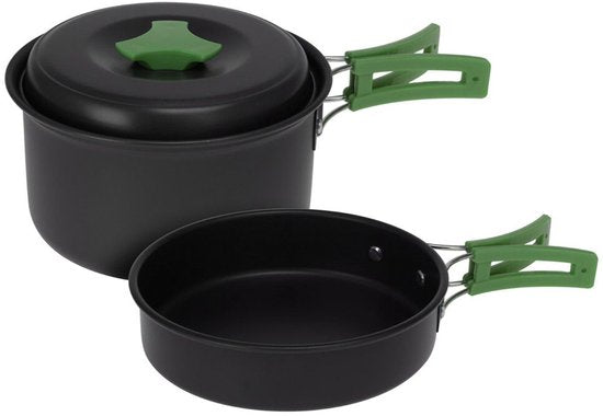 Redcliffs Outdoor Camping-Kochgeschirrset – 2-teilig – Aluminium/Edelstahl – schwarz/grün – Camping