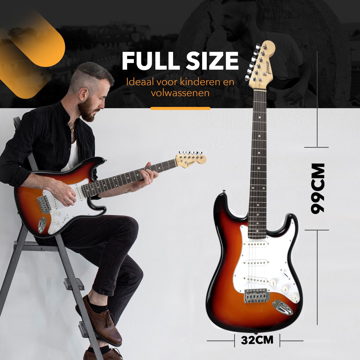 Finesse E-Gitarre mit Hülle – Sunburst – Full-Size 4/4