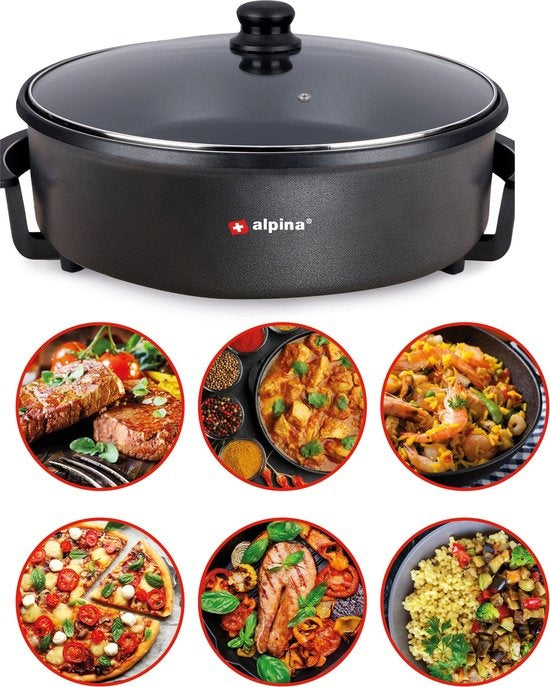 alpina Elektro-Kasserolle mit Deckel - Party-Pfanne 42cm - Antihaft und Thermostat - 1500W