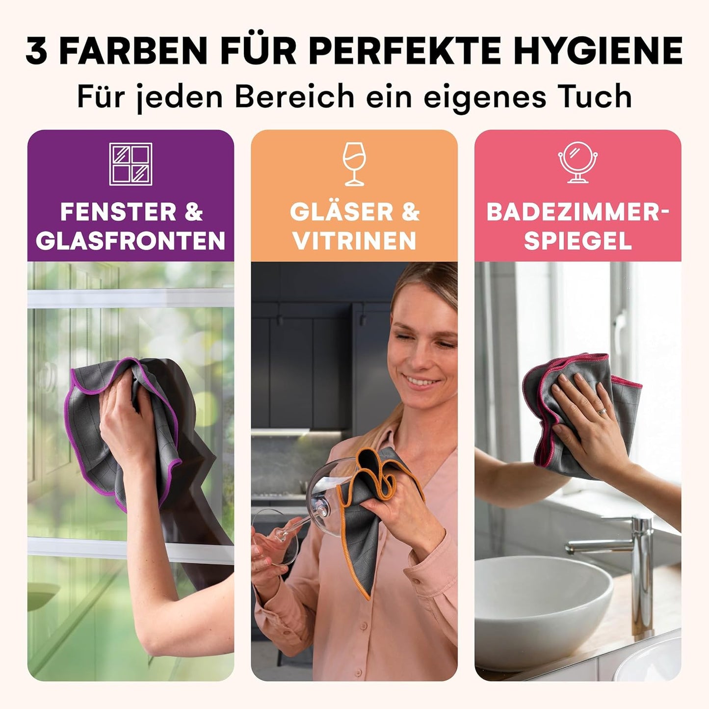 Lavandola® 6er-Pack Carbon-Mikrofasertücher für Fenster, 30 x 30 cm – 450 g/m² – streifenfrei & besonders saugfähig – Glas, Spiegel & Auto