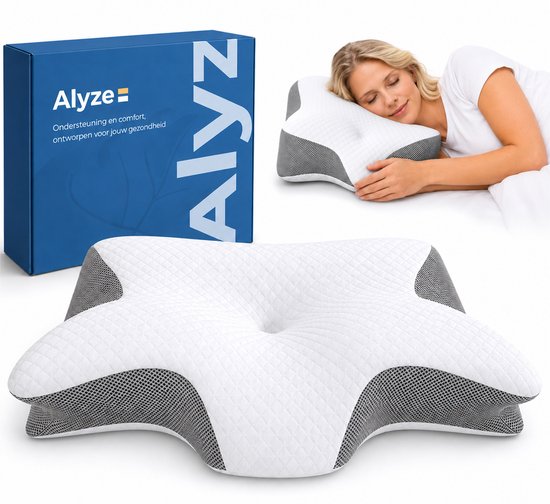 Alyze Anti-Schnarch-Kissen – Für jede Schlafposition – 62 x 37 cm – Kopfkissen – Ergonomisch – Schlaf – Schmetterling – Kissen – Nackenbeschwerden – Memory-Schaum – weiß – Alyze