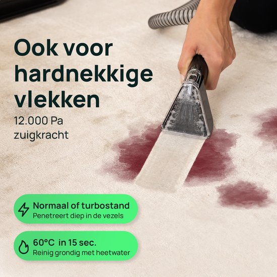 Skrub 4 in 1 Kompakt-Teppichreiniger mit Heißwasser - Beheizt bis 60°C - Fleckenreiniger - 4 Aufsätze - 1200 Watt - Sofa-Reinigungsmaschine