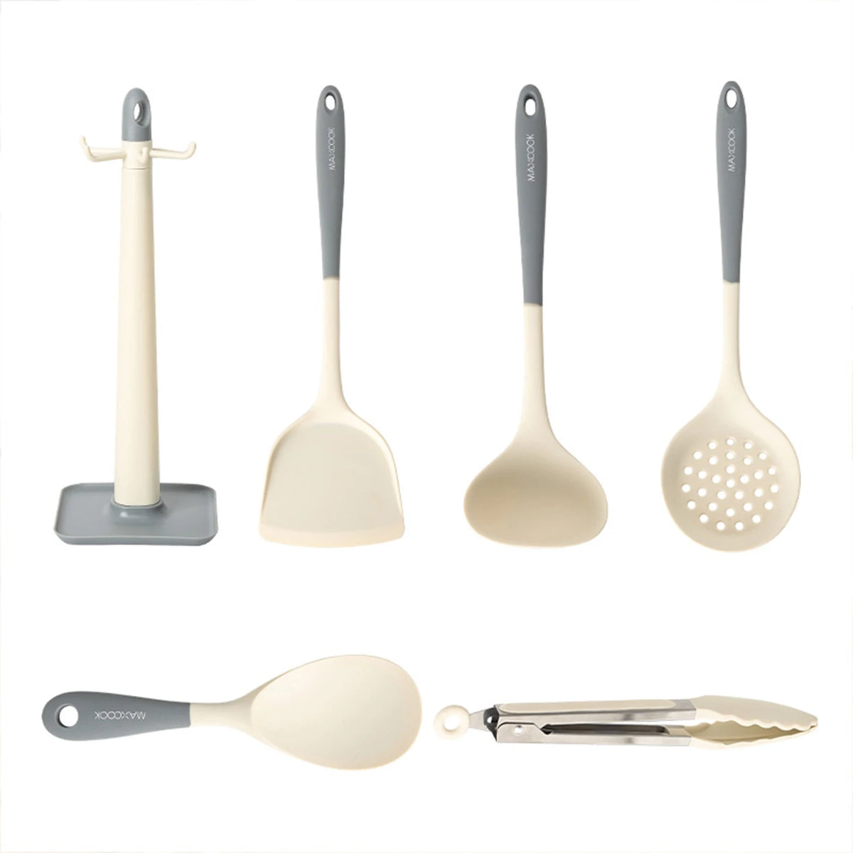 Maxcook 6-teiliges Küchenutensilien-Set – Silikon – Weiß und Grau – MCCU1303