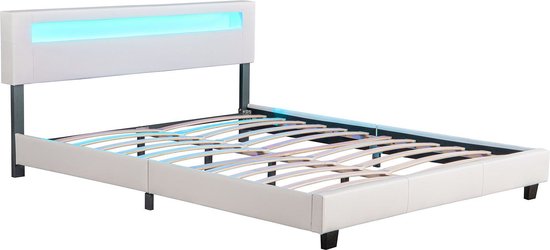 Polsterbett Paris - 160 x 200 cm - Weiß - LED-Beleuchtung