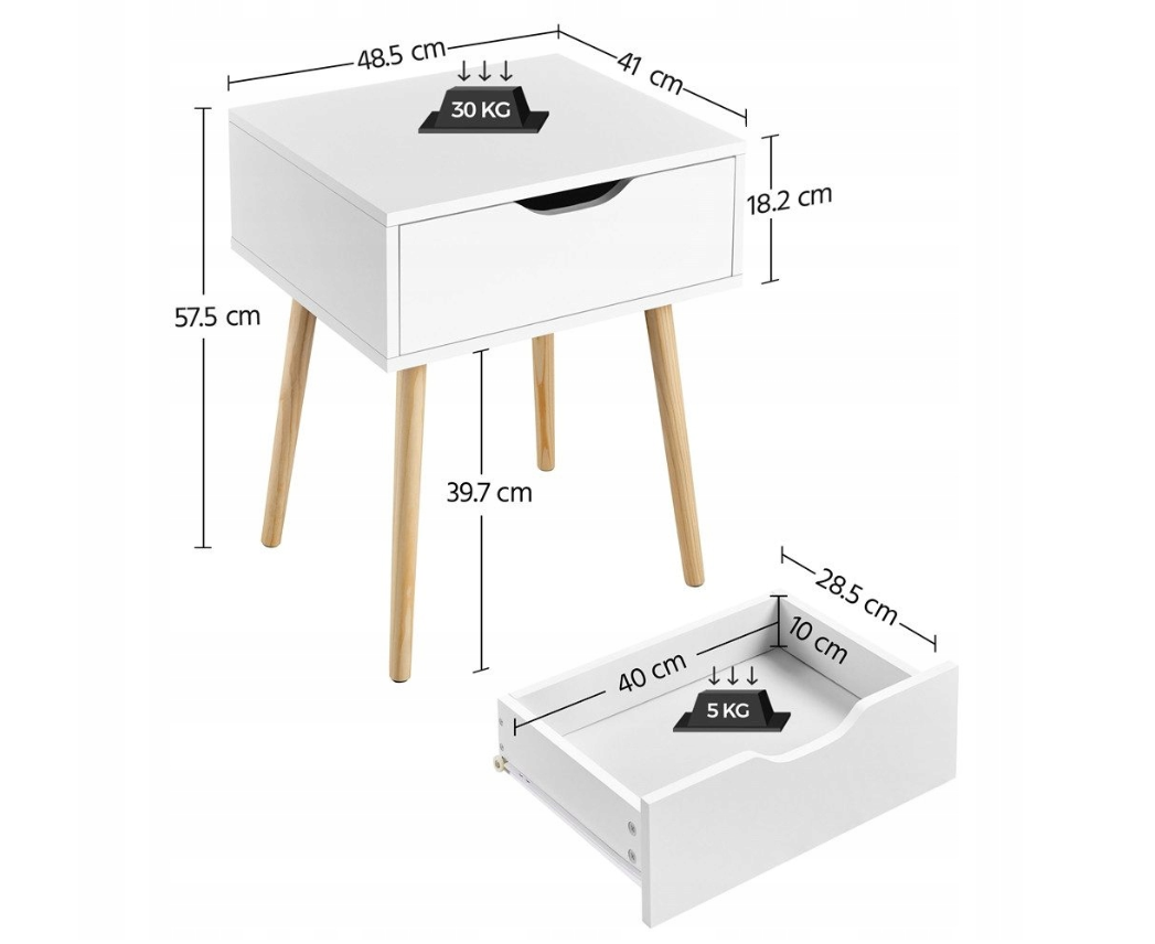Yaheetech 2er-Set Nachttische mit Schublade – Weiß – 48,5 x 40 x 58 cm