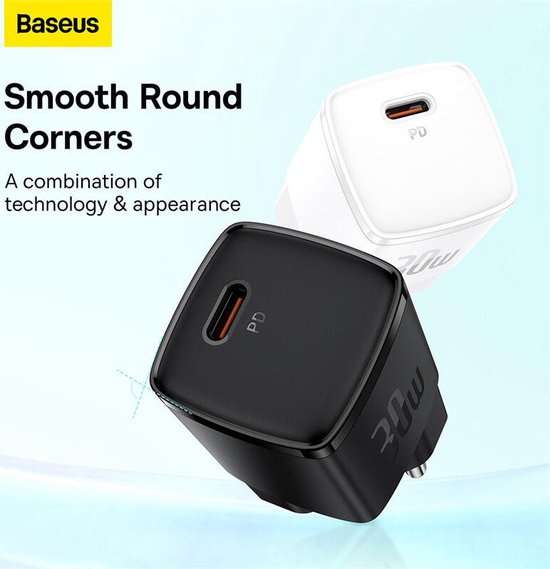 Baseus GaN5 30 W Kompaktes Schnellladegerät USB-C PD Schwarz