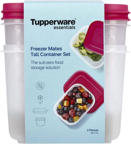 Tupperware Freezer Mates, 2er-Set – Tiefkühlboxen-Set – Lebensmittelbehälter für den Gefrierschrank – BPA-frei – 2 x 1,1 Liter – Rosa