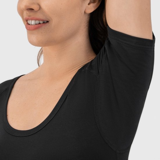 Anti Sweat Shirt - Fibershirts® - Eingenähte Achselpads - Unterhemd - Schwarz - Rundhalsausschnitt - Damen - Größe XL