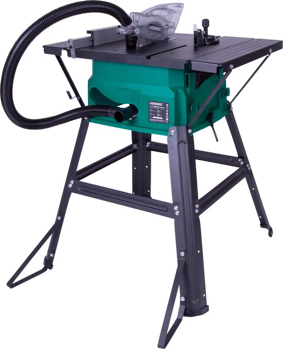 VONROC Sägetisch - 1500W - Ø210MM - 40T Sägeblatt - inkl. Untergestell - Schwarz/Grün