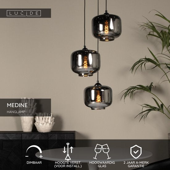 Lucide MEDINE – Hängeleuchte – Ø 46 cm – 3xE27 – Fumé
