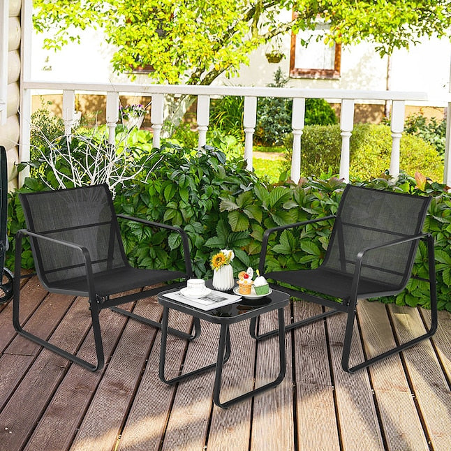 3-tlg. Gartenmöbelset Balkonset mit 2 Stühlen und Tisch - Schwarz, Maße Stuhl 58x60x85 cm, Tisch 60x60x72 cm