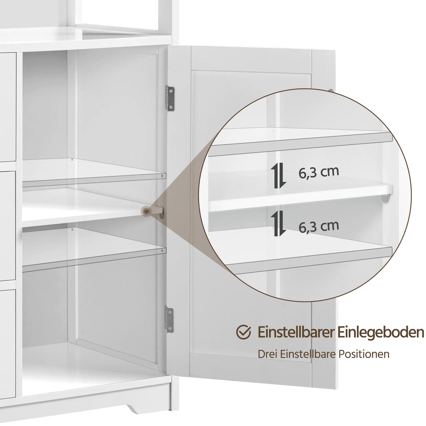 Yaheetech Badezimmerschrank mit 3 Schubladen - mit verstellbarem Regal und offenem Stauraum und Metallbeschlägen - für Badezimmer, Wohnzimmer und Schlafzimmer - weißes Mdf und Metall - 66 x 35 x 90 cm