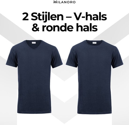 Milanoro - 4er-Pack extra lange Baumwoll-T-Shirts - Navy - Rundhalsausschnitt - S