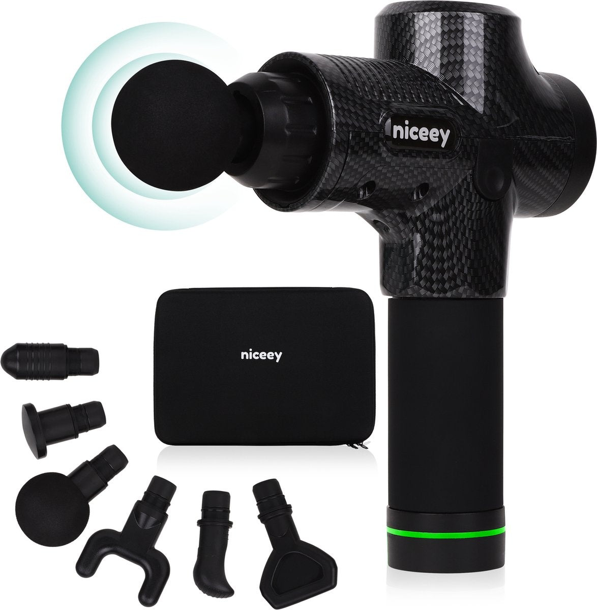 Niceey Professional Massage Pistole - Kabellos - Schwarz
