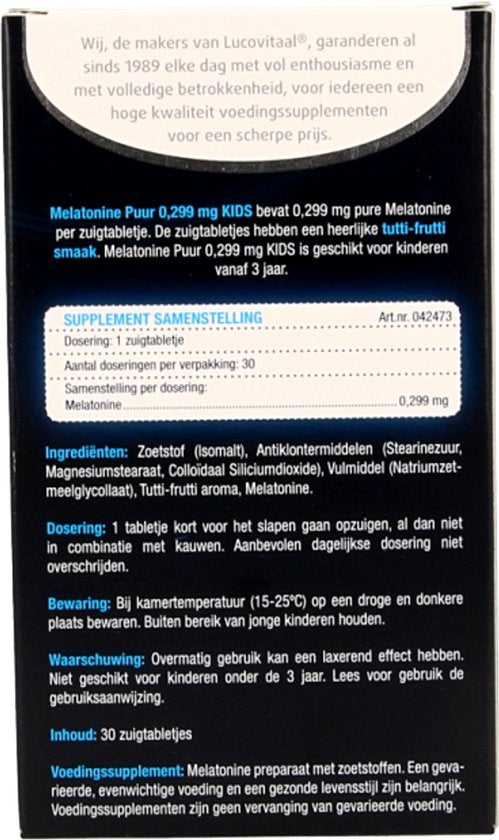 Lucovitaal Melatonin Pure Kids 0,299 Milligramm Nahrungsergänzungsmittel - 30 Tabletten