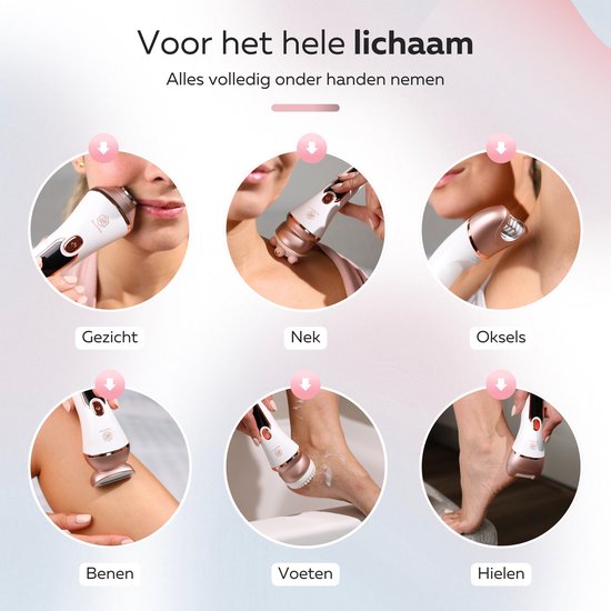 Beeperfect 7 in 1 Epilierer für Frauen - Bikini-Trimmer - Wiederaufladbar - Wasserdicht - 7 Aufsätze - weiß/rosa