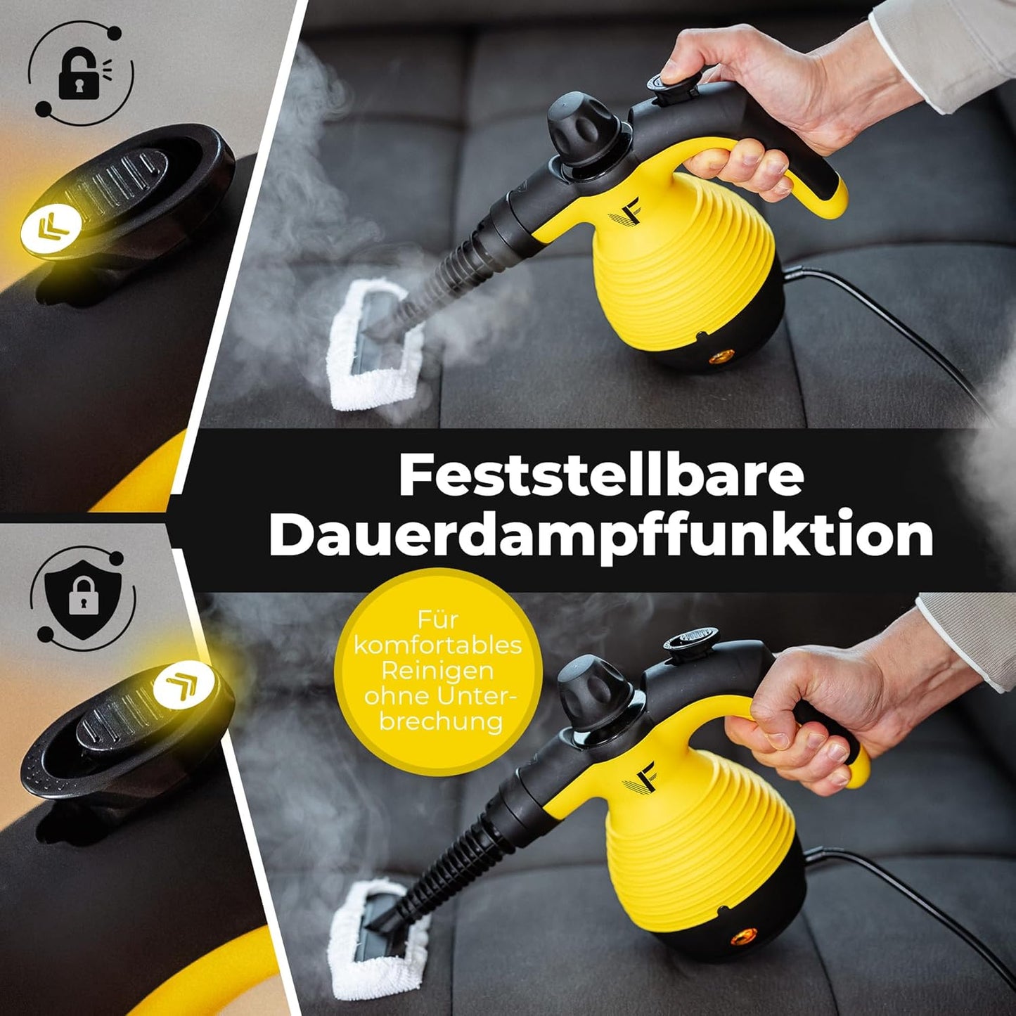 Neighbour's Friend® Dampfreiniger Neues Modell – Leistungsstarker Hand Steam Cleaner, 3,5 Bar Druck, 4m Kabel, 350ml Tank I Handdampfreiniger für Auto, Werkstatt, Haushalt & Fensterreinigung