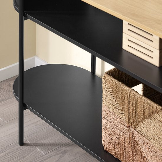 SoBuy Eingangskonsole mit Ablage, multifunktionales Flurmöbel, modernes Industriedesign, Möbel aus Holz und schwarz, 110x39x76cm FSB102-SCH