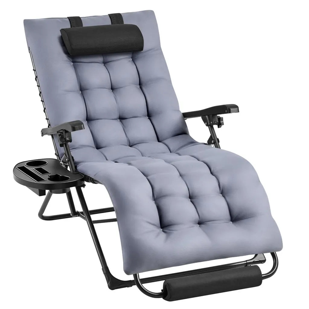 Yaheetech Zero Gravity Lounger Dark Grey - Verstellbarer, faltbarer Relaxsessel mit Kissen und Tassenhalter